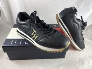 Tommy Hilfiger Logo Signature Black Leather Sneakers Trainers Womens Size 9 M
